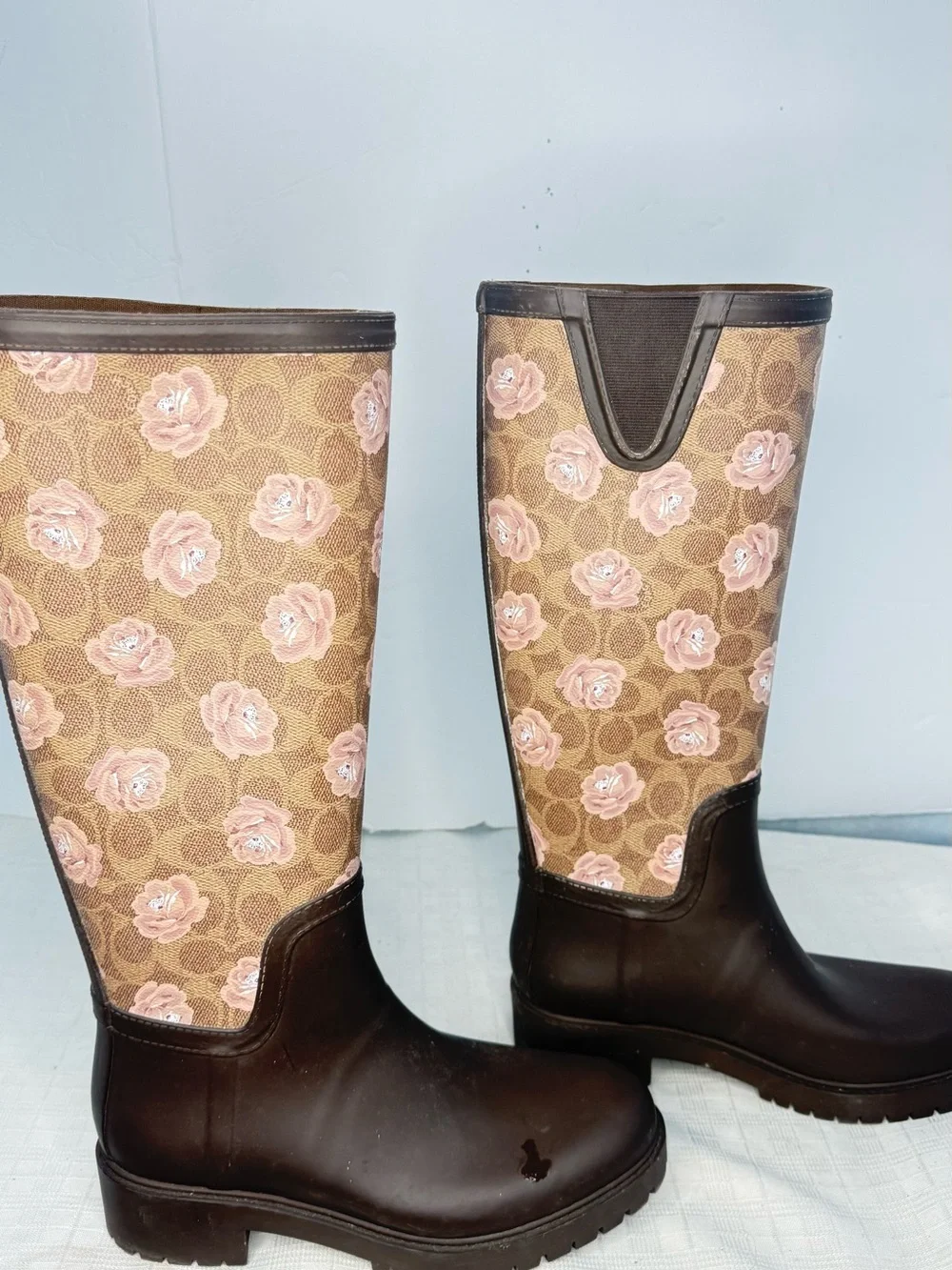 Coach Pink Floral Signature Rain Boots - WomenSize 8